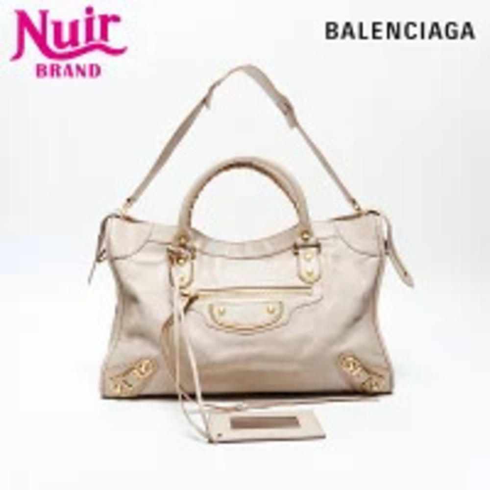 Balenciaga Metallic City Handbag Beige
